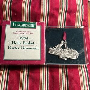 Longaberger 1984 Holly Basket Pewter Christmas Ornament NWT